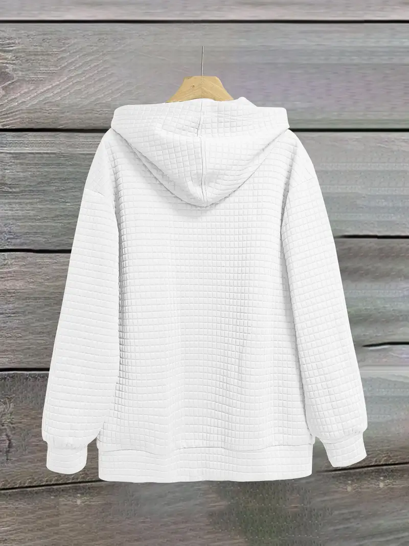 Mektup Baskılı Fermuarlı Çift Cep Kapşonlu Rahat Uzun Kollu Bağcıklı Kadın Sweatshirt