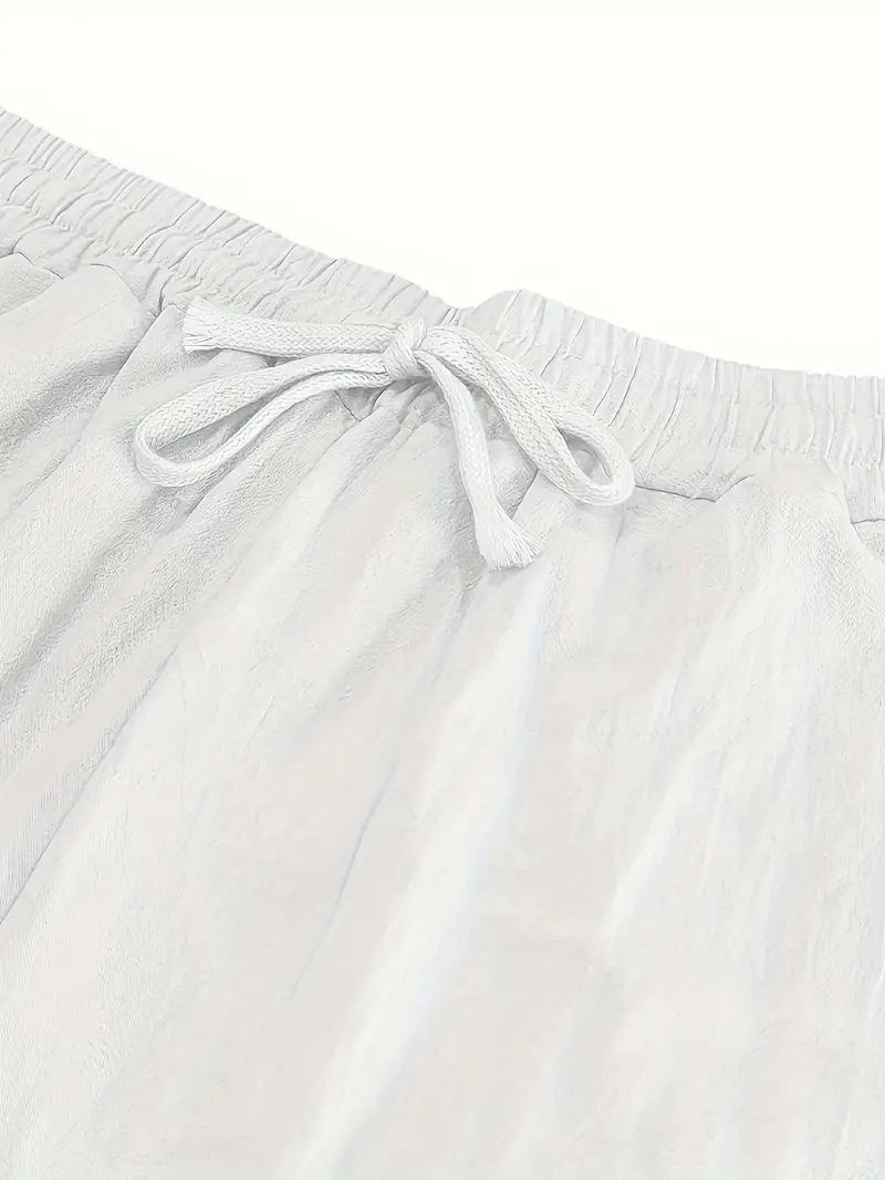 Elastik Beli ile Drawstring, Bol Kesim, Düz Beyaz, Plaj ve Sokak Stili Açık Hava Aktiviteleri için Mükemmel Erkek Eşofman