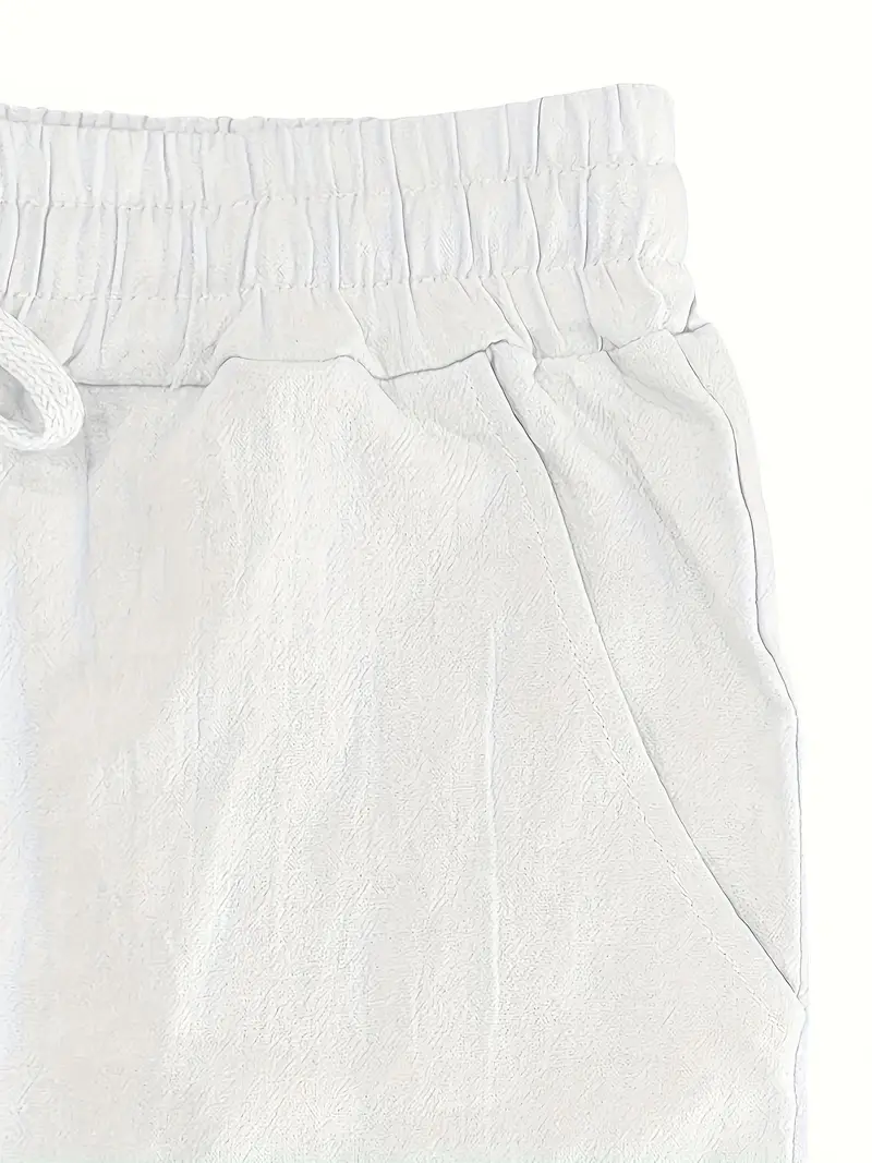 Elastik Beli ile Drawstring, Bol Kesim, Düz Beyaz, Plaj ve Sokak Stili Açık Hava Aktiviteleri için Mükemmel Erkek Eşofman