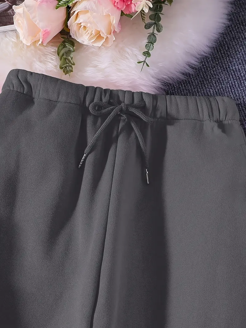Uzun Kollu Fleece Pullover ve Bağcıklı Eşofman Sonbahar ve Kış Moda Baskılı İki Parça Kadın Eşofman Takım