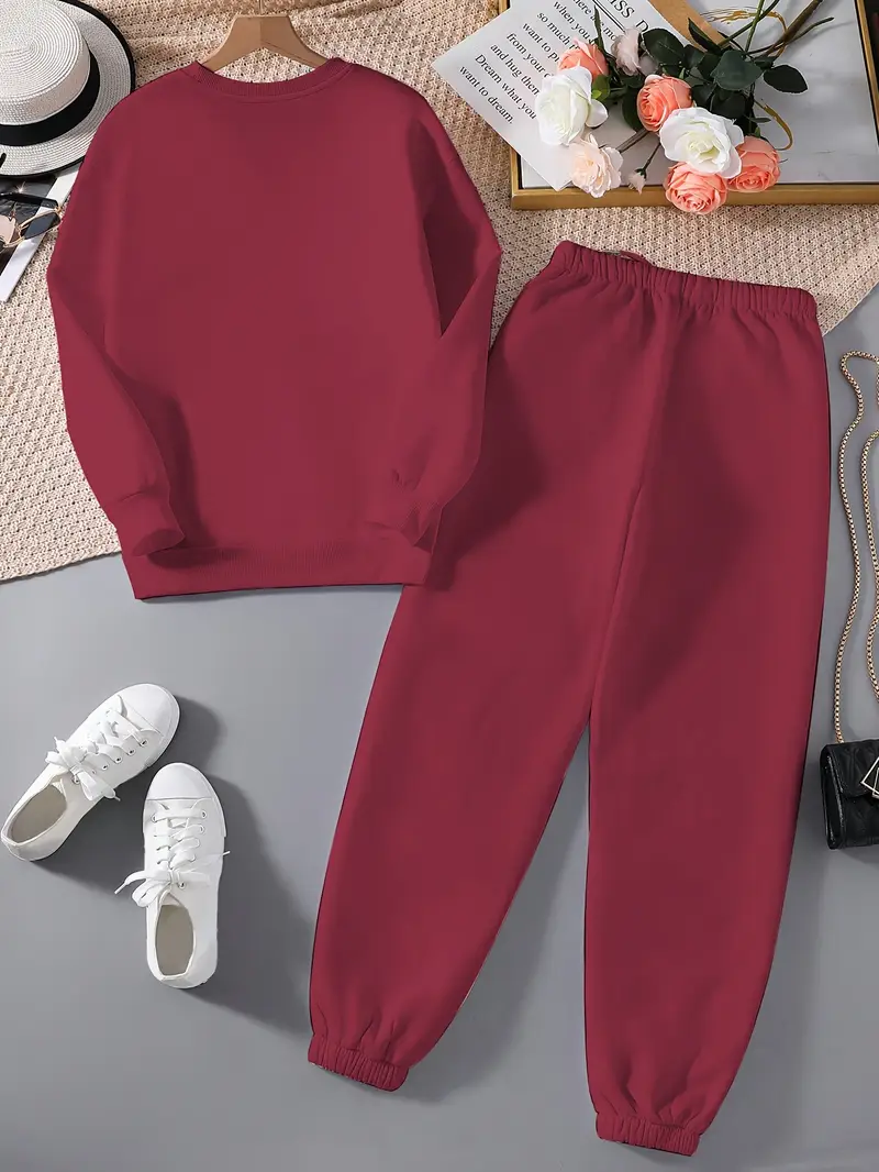 Uzun Kollu Fleece Pullover ve Bağcıklı Eşofman Sonbahar ve Kış Moda Baskılı İki Parça Kadın Eşofman Takım
