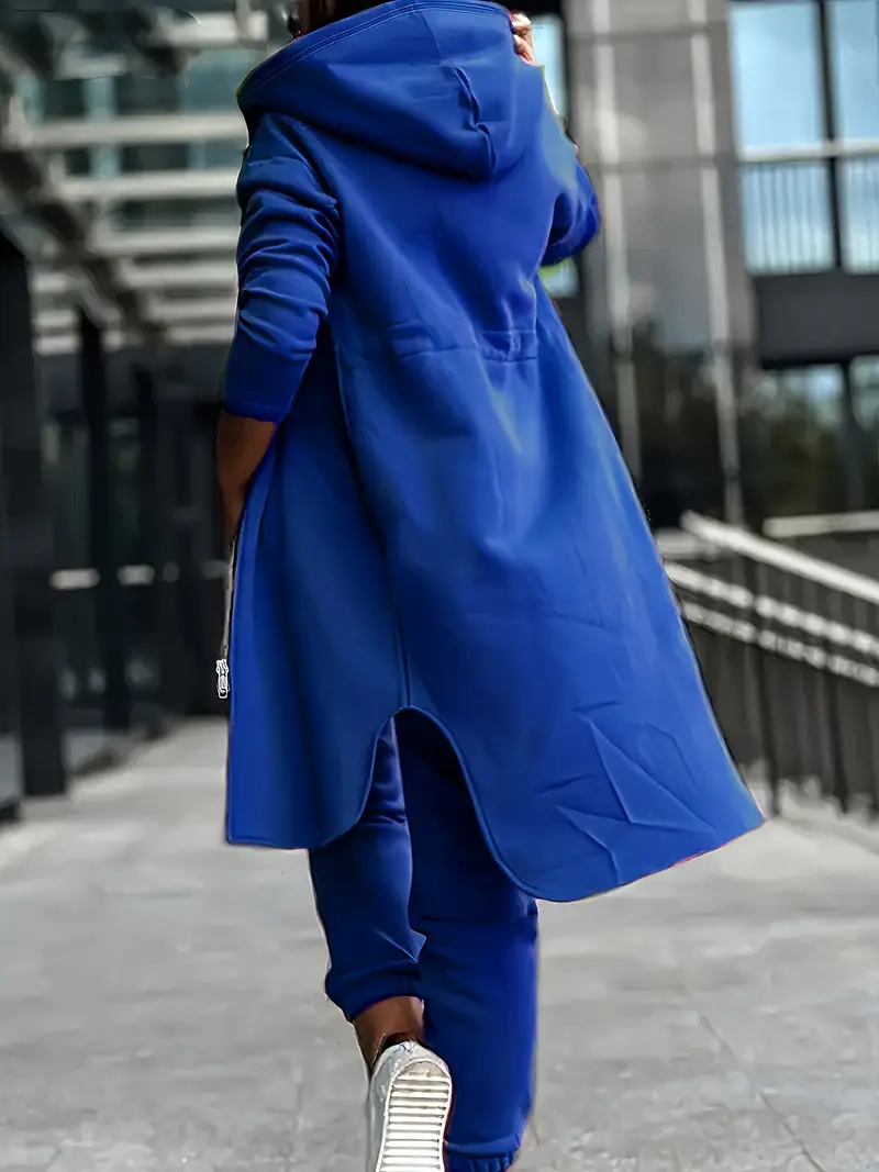 Şık Düz Renkli Kapşonlu Kazak ve Eşofman Takımı Polyester, Fermuarlı, Uzun kollu Günlük Giyim İçin Kadın Eşofman Takımı