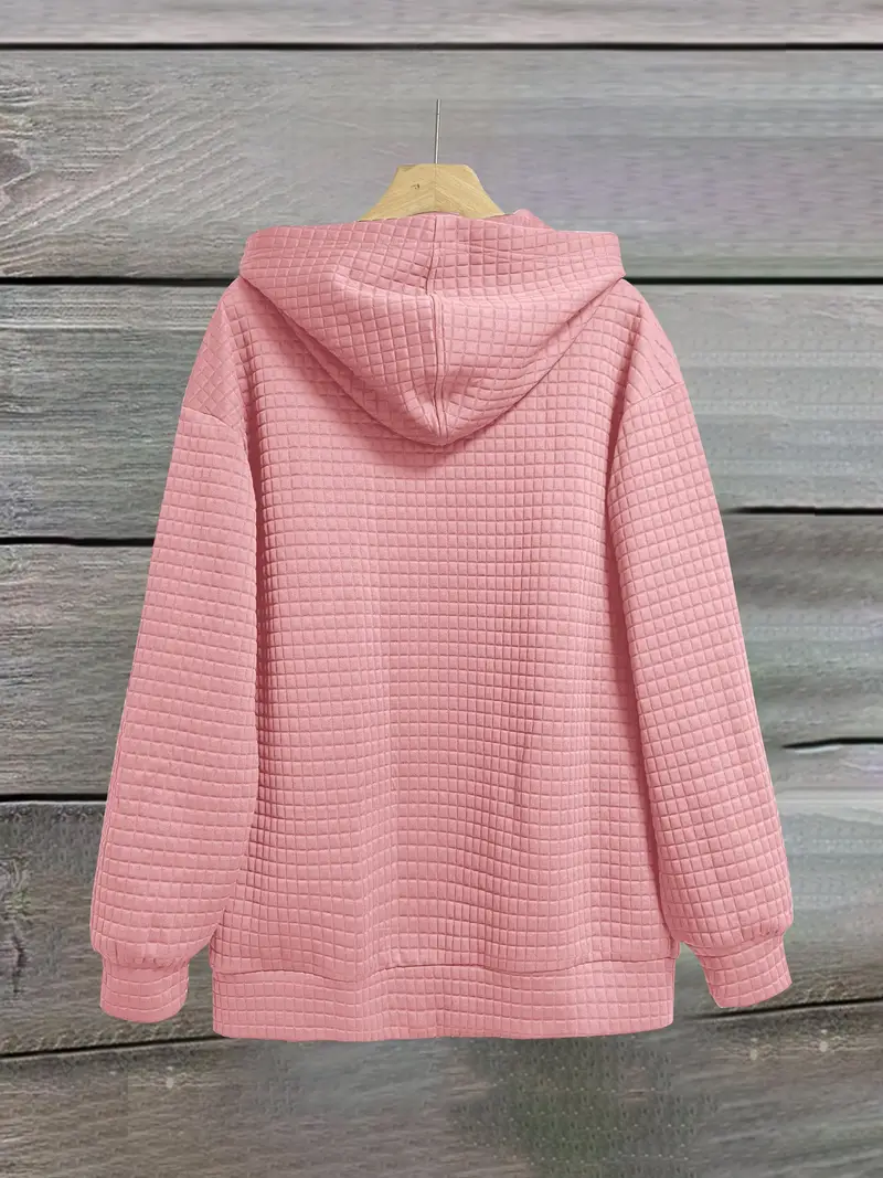 Mektup Baskılı Fermuarlı Çift Cep Kapşonlu Rahat Uzun Kollu Bağcıklı Kadın Sweatshirt
