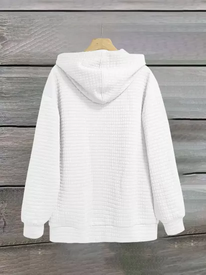 Mektup Baskılı Fermuarlı Çift Cep Kapşonlu Rahat Uzun Kollu Bağcıklı Kadın Sweatshirt
