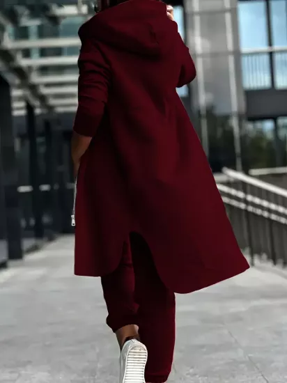 Şık Düz Renkli Kapşonlu Kazak ve Eşofman Takımı Polyester, Fermuarlı, Uzun kollu Günlük Giyim İçin Kadın Eşofman Takımı
