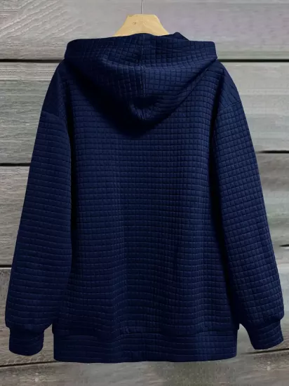 Mektup Baskılı Fermuarlı Çift Cep Kapşonlu Rahat Uzun Kollu Bağcıklı Kadın Sweatshirt