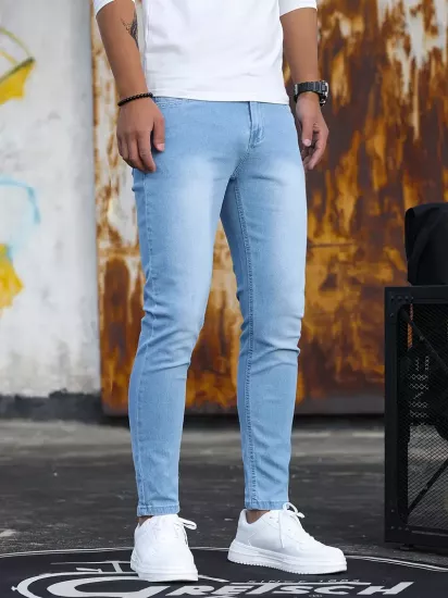 Erkekler için Dar Kesim Esnek Kot Pantolon Klasik Tasarım Dört Mevsim İçin