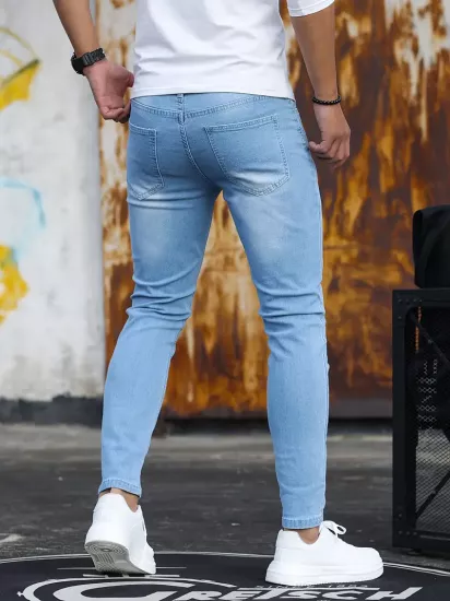 Erkekler için Dar Kesim Esnek Kot Pantolon Klasik Tasarım Dört Mevsim İçin