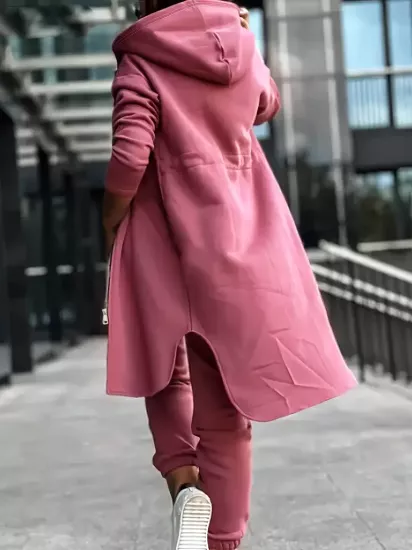Şık Düz Renkli Kapşonlu Kazak ve Eşofman Takımı Polyester, Fermuarlı, Uzun kollu Günlük Giyim İçin Kadın Eşofman Takımı