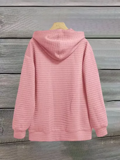 Mektup Baskılı Fermuarlı Çift Cep Kapşonlu Rahat Uzun Kollu Bağcıklı Kadın Sweatshirt