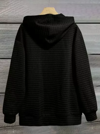 Mektup Baskılı Fermuarlı Çift Cep Kapşonlu Rahat Uzun Kollu Bağcıklı Kadın Sweatshirt